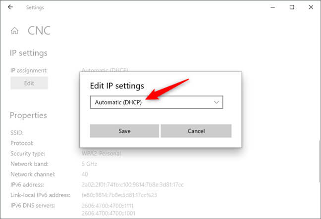 Chọn Edit trong IP settings
