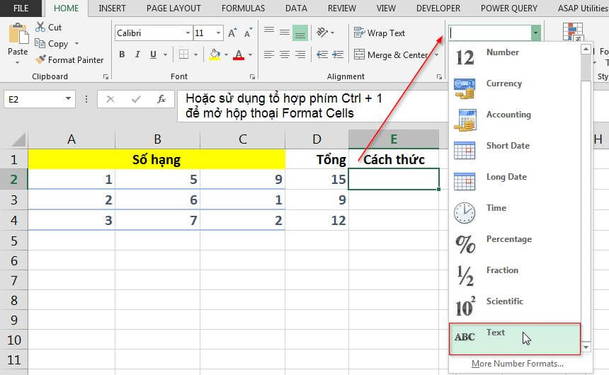 Tuỳ chọn Format Cells hỗ trợ chuyển số thành chuỗi trong Excel đơn giản