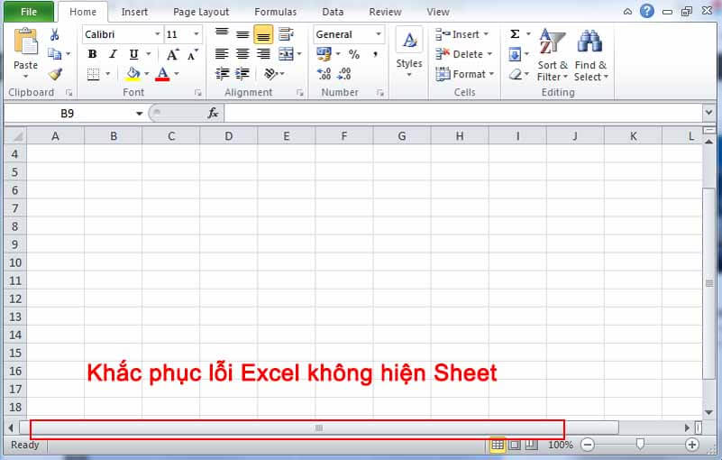 Excel không hiện sheet