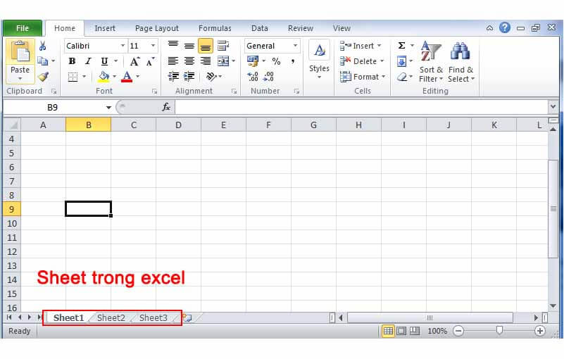 Sheet trong giao diện excel