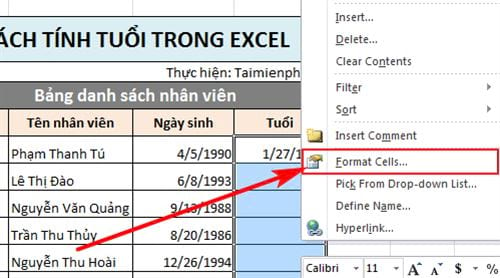 Cách tính tuổi trong Excel cực đơn giản nhanh chóng