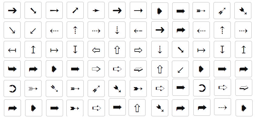 Các mẫu kí tự mũi tên