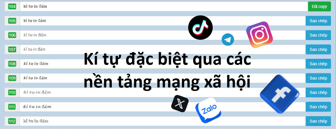 Kí tự đặc biệt qua các nền tảng mạng xã hội