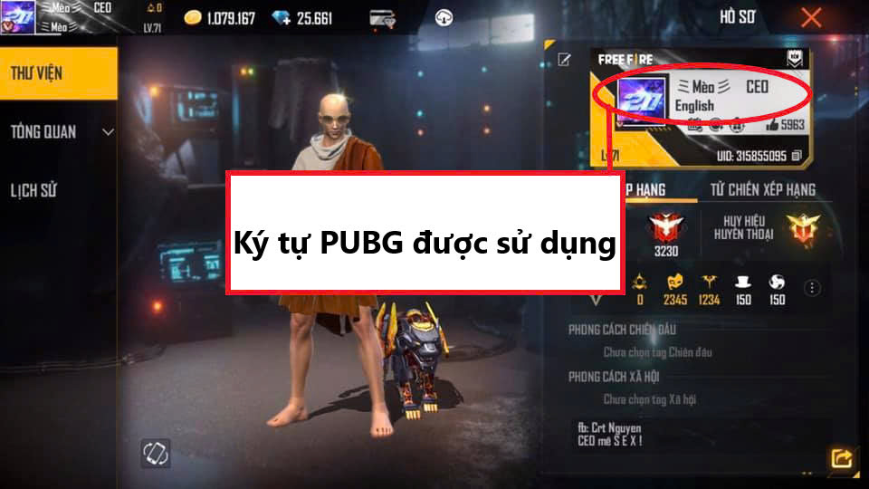 Ký tự PUBG được sử dụng