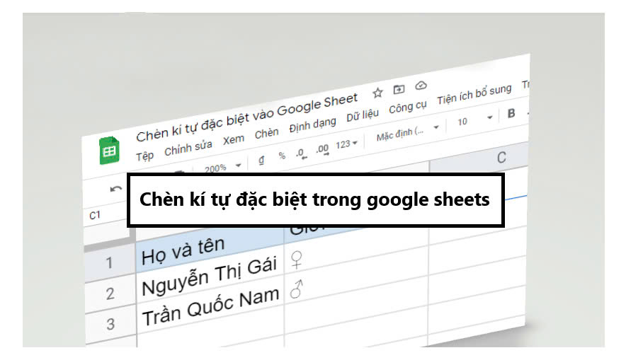 Chèn kí tự đặc biệt trong google sheets