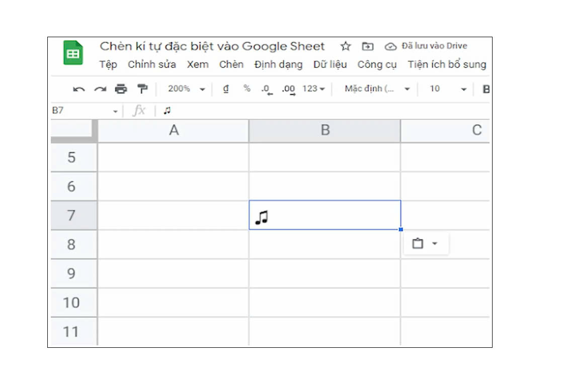 Chèn kí tự đặc biệt vào googke sheet